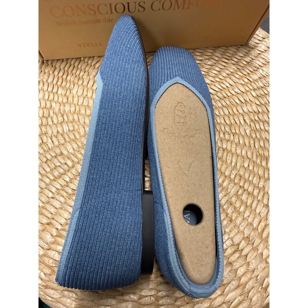 VIVAIA Blue Knit Flats Square Toe Comfort Sustainable Slip-On  EU/39 US/8 - Picture 8 of 15